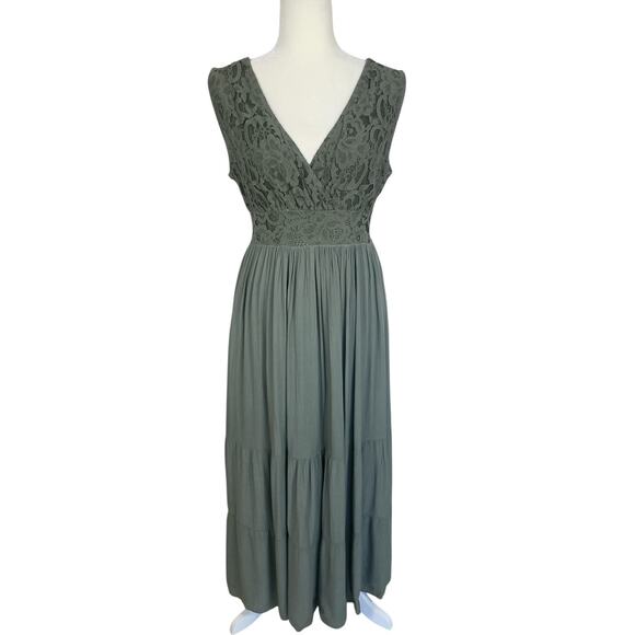 Tempo Paris Dresses & Skirts - Tempo Paris Lace Crochet Fit & Flare Midi Dress Green Sz M/L Boho Romantic Chic